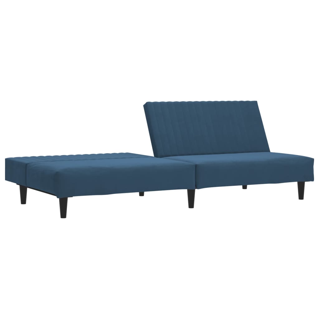 2-seater blue velvet sofa bed