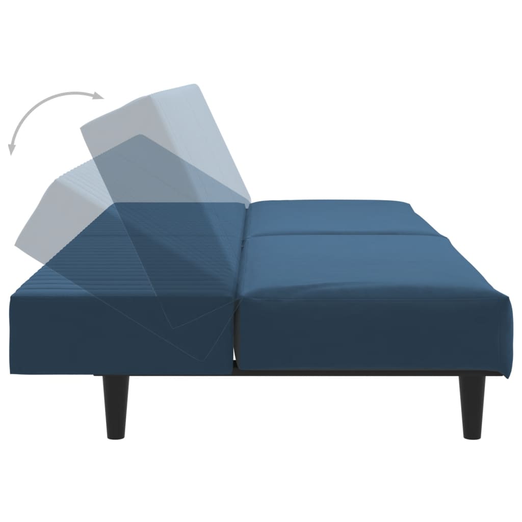 2-seater blue velvet sofa bed