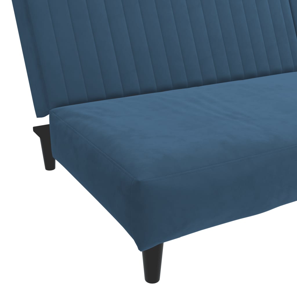 2-seater blue velvet sofa bed