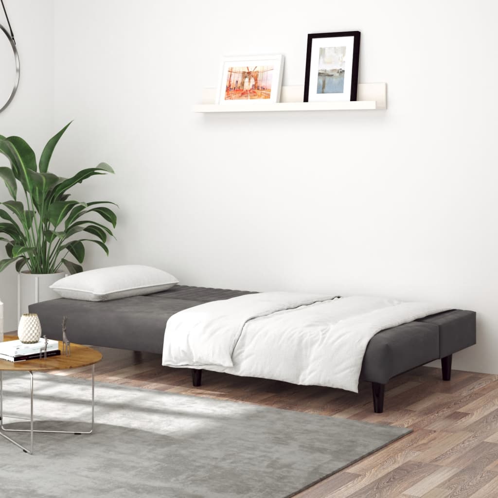 Dark grey velvet 2-seater sofa bed
