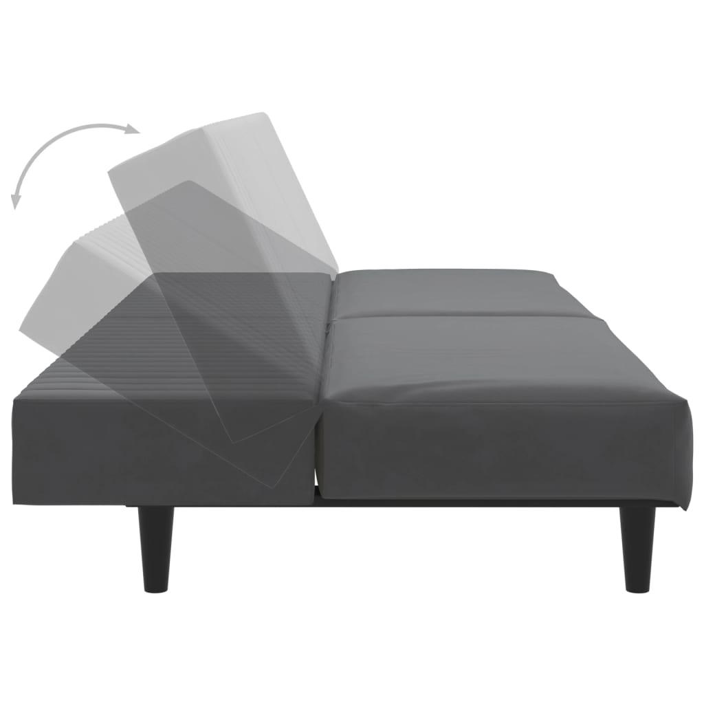 Dark grey velvet 2-seater sofa bed