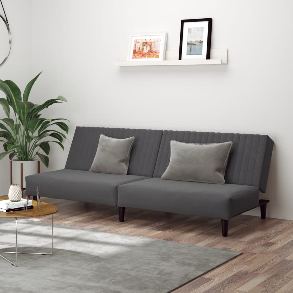 Dark grey velvet 2-seater sofa bed