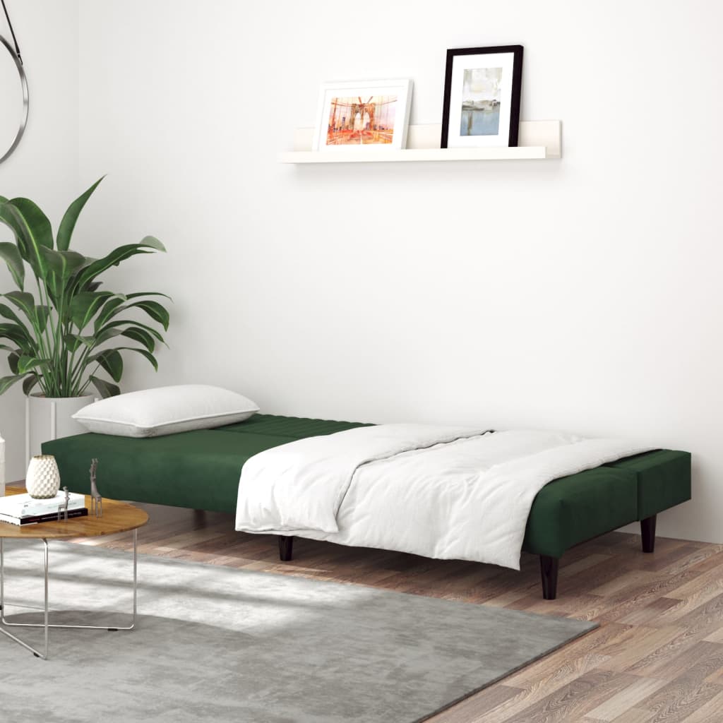 Dark green velvet 2-seater sofa bed