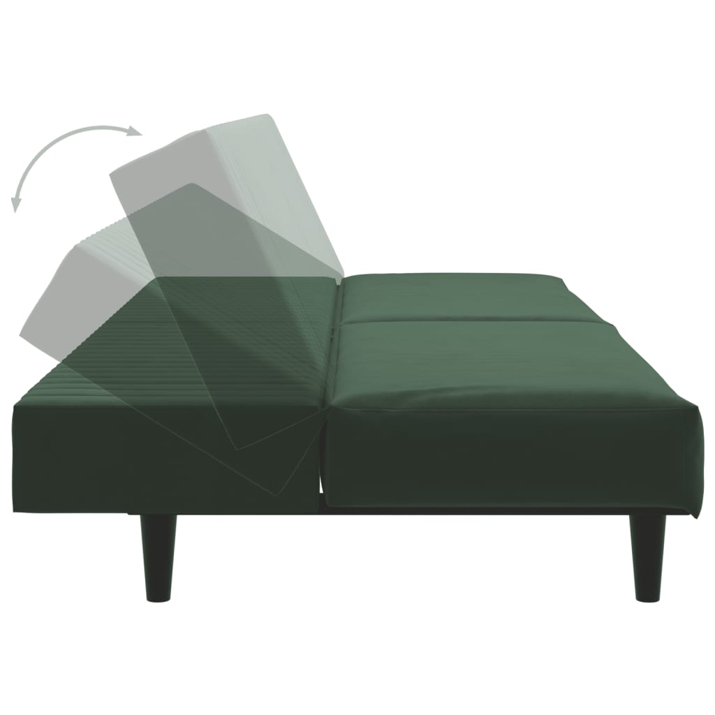 Dark green velvet 2-seater sofa bed