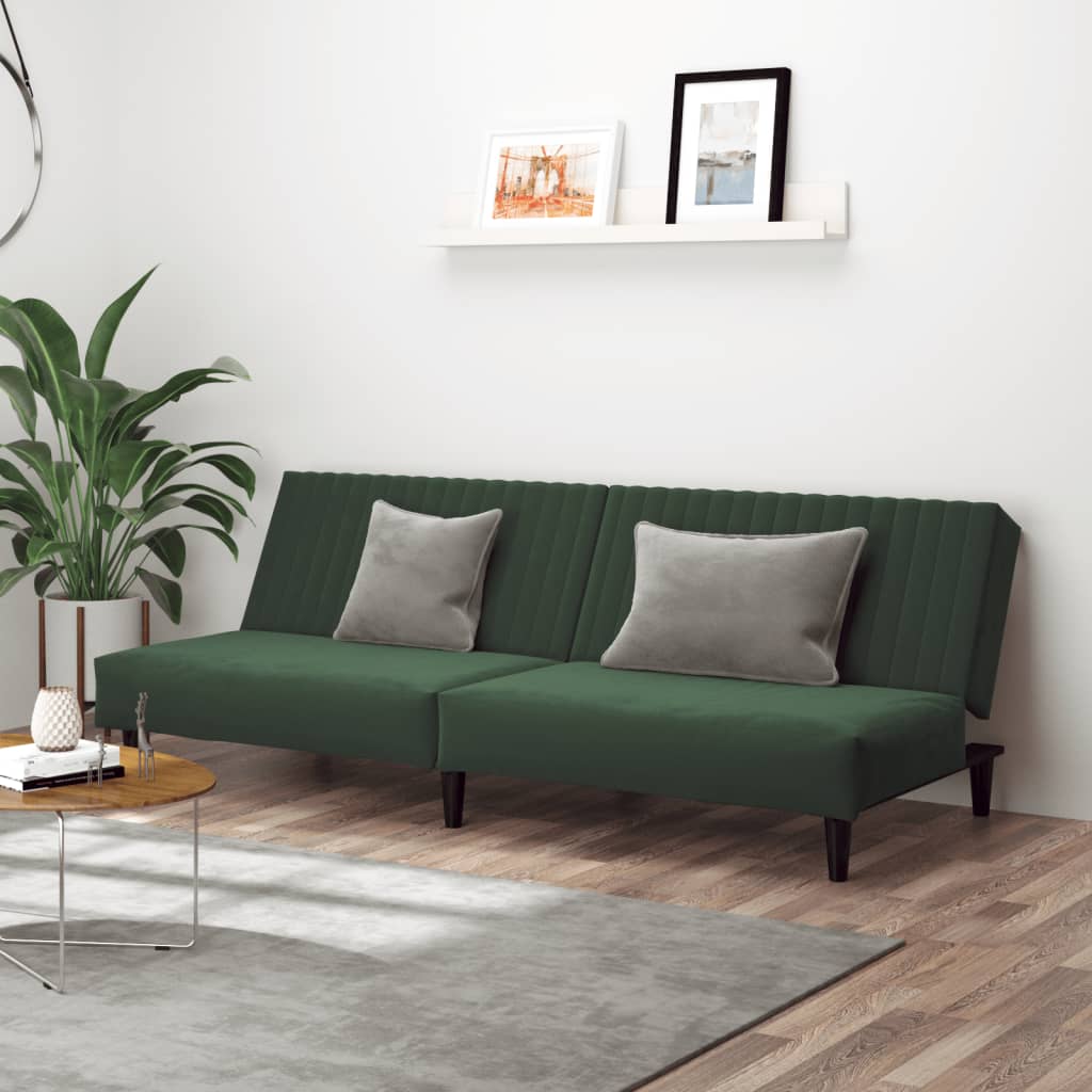 Dark green velvet 2-seater sofa bed