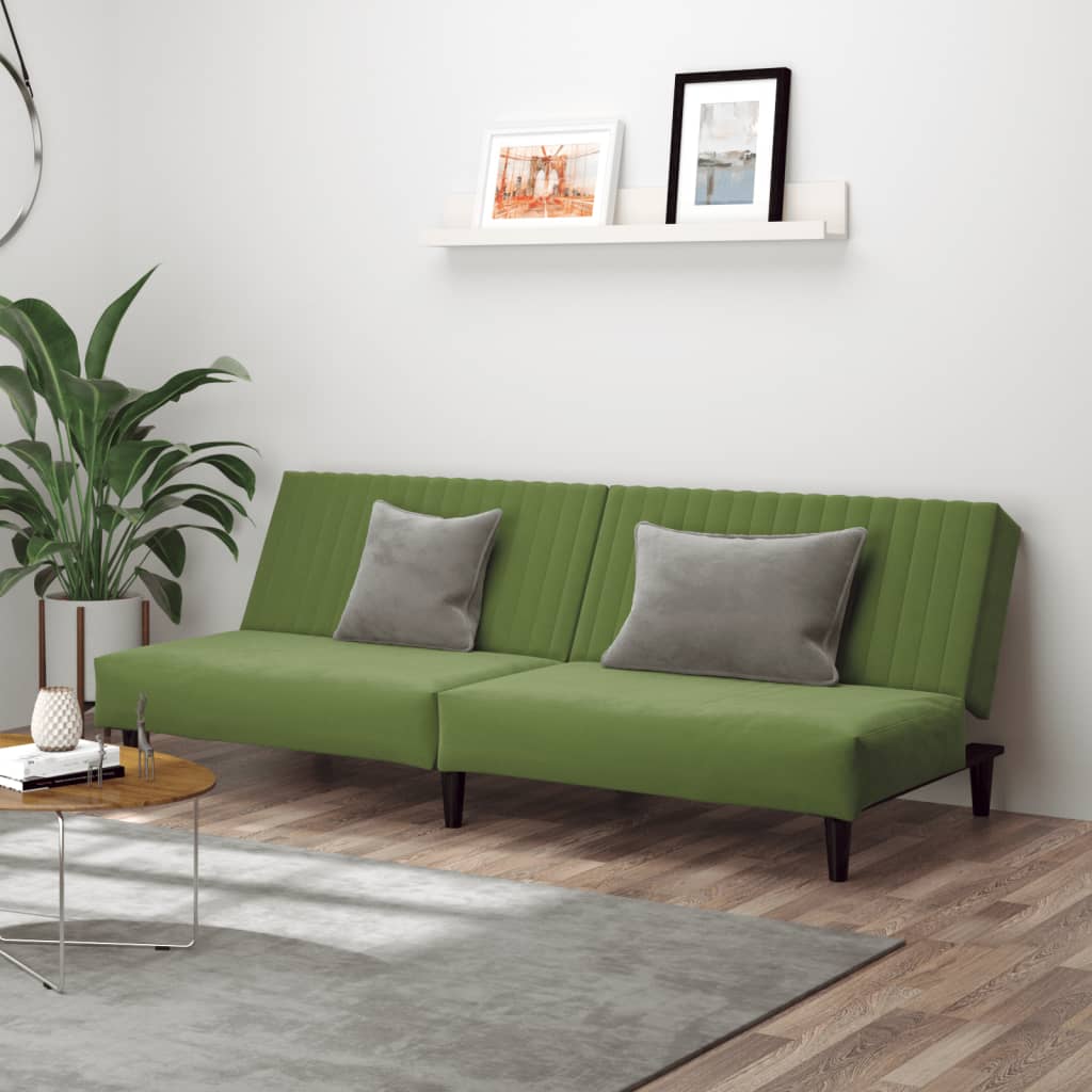 Sofá-cama de 2 lugares veludo verde-claro
