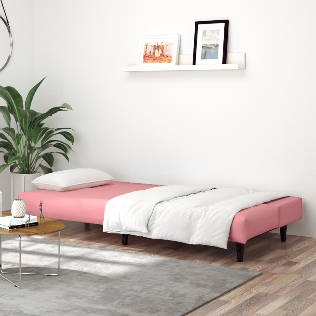 2-seater pink velvet sofa bed