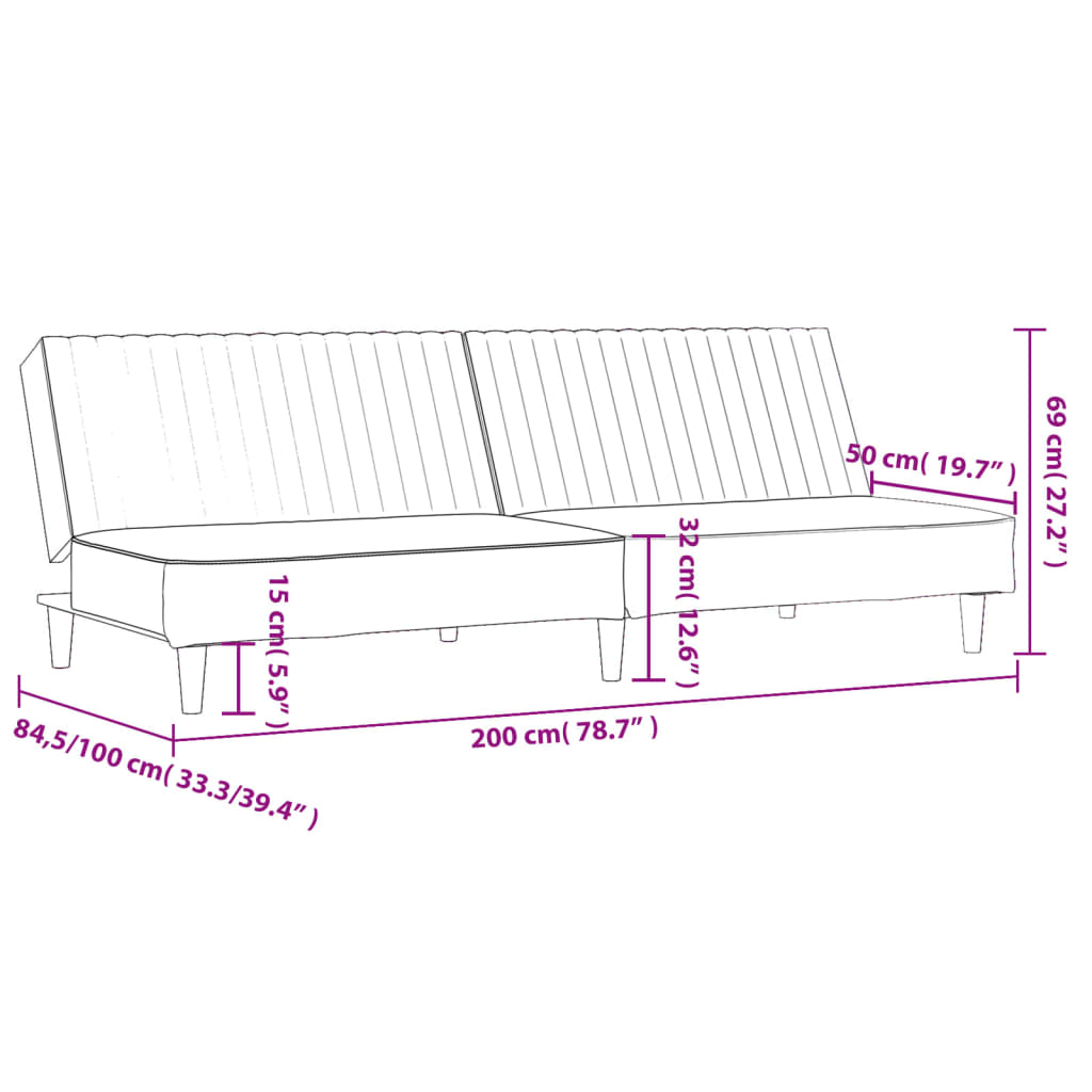 2-seater pink velvet sofa bed