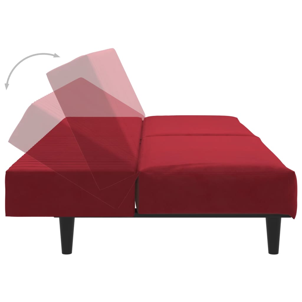 2-seater sofa bed in red velvet