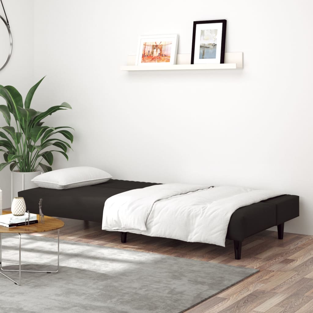 2-seater black velvet sofa bed