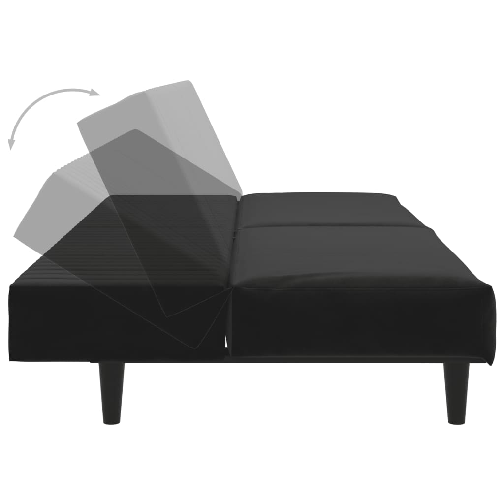 2-seater black velvet sofa bed