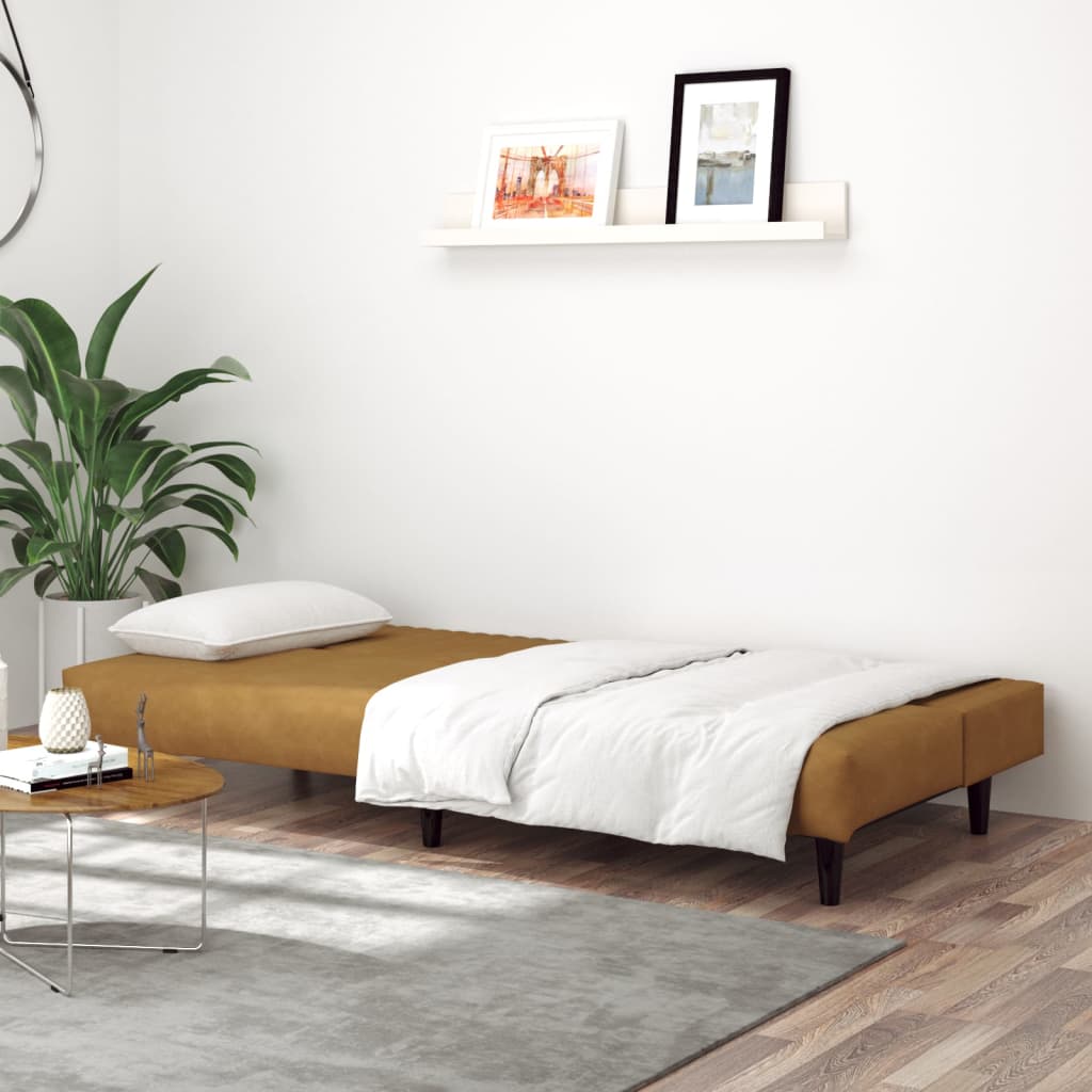 2-seater brown velvet sofa bed