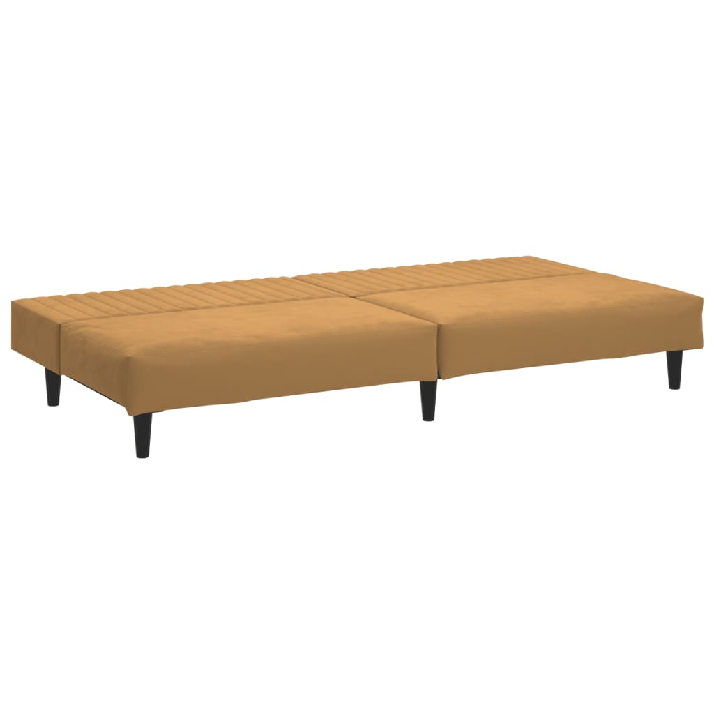 2-seater brown velvet sofa bed