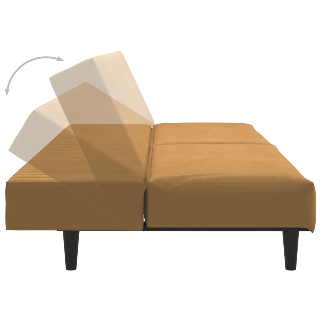 2-seater brown velvet sofa bed