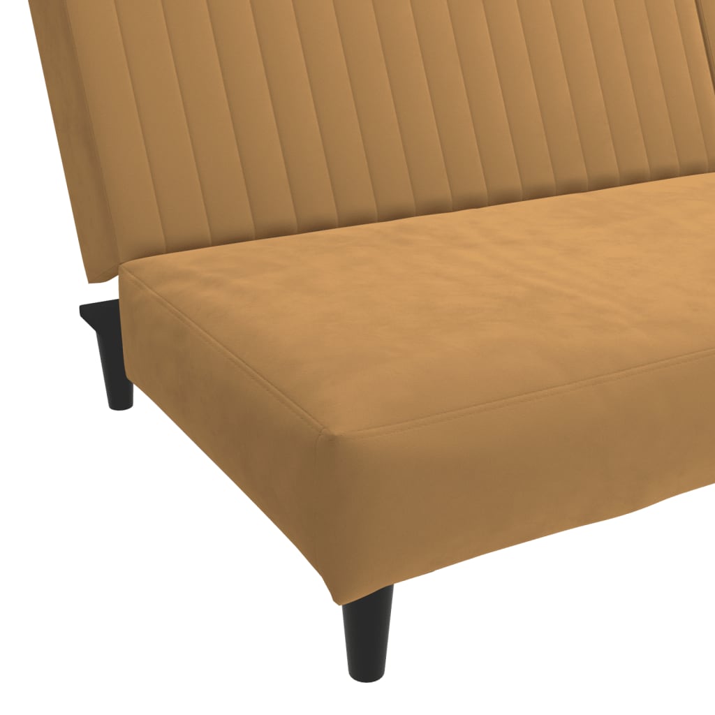 2-seater brown velvet sofa bed
