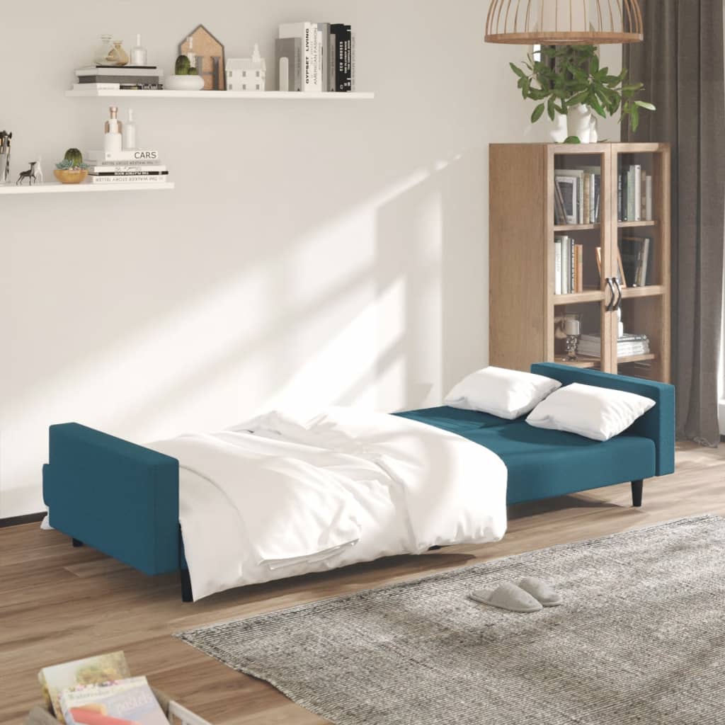 2-seater blue velvet sofa bed