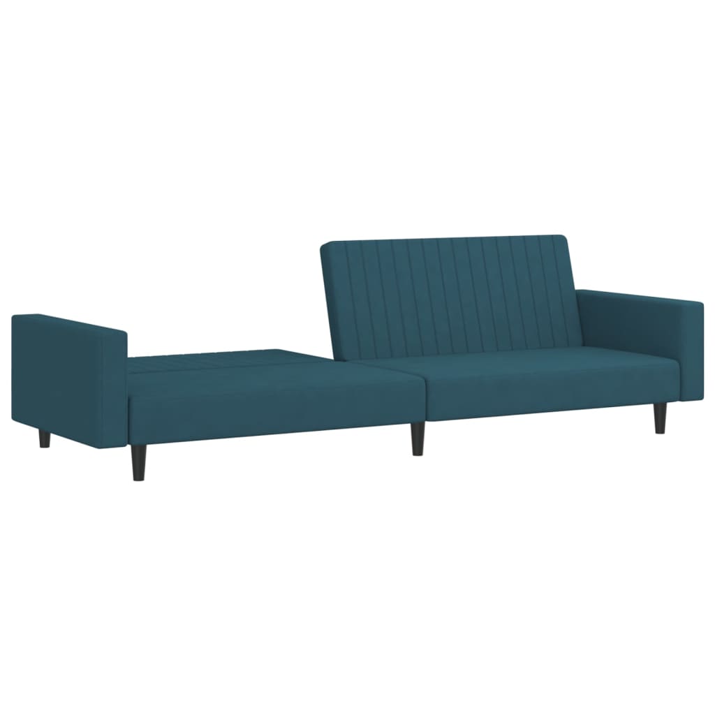 2-seater blue velvet sofa bed