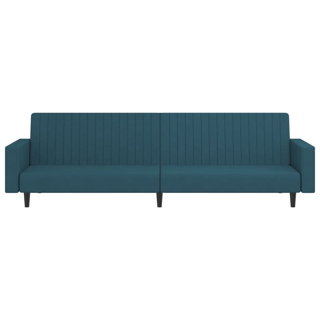 2-seater blue velvet sofa bed