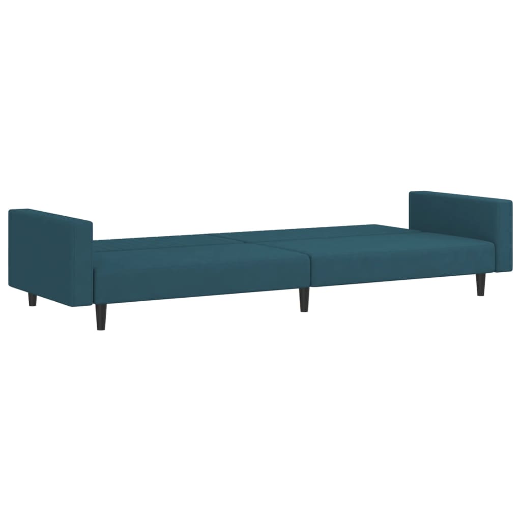 2-seater blue velvet sofa bed