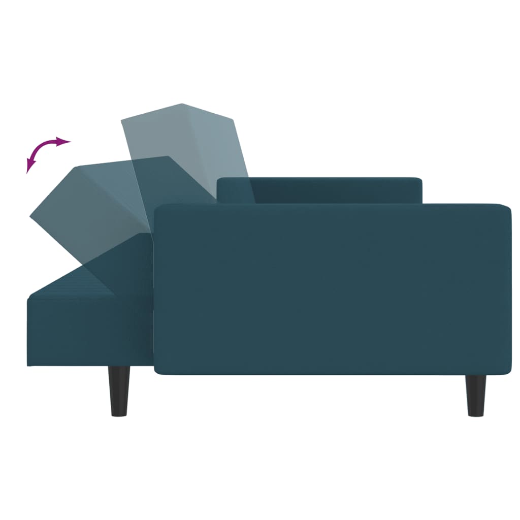 2-seater blue velvet sofa bed