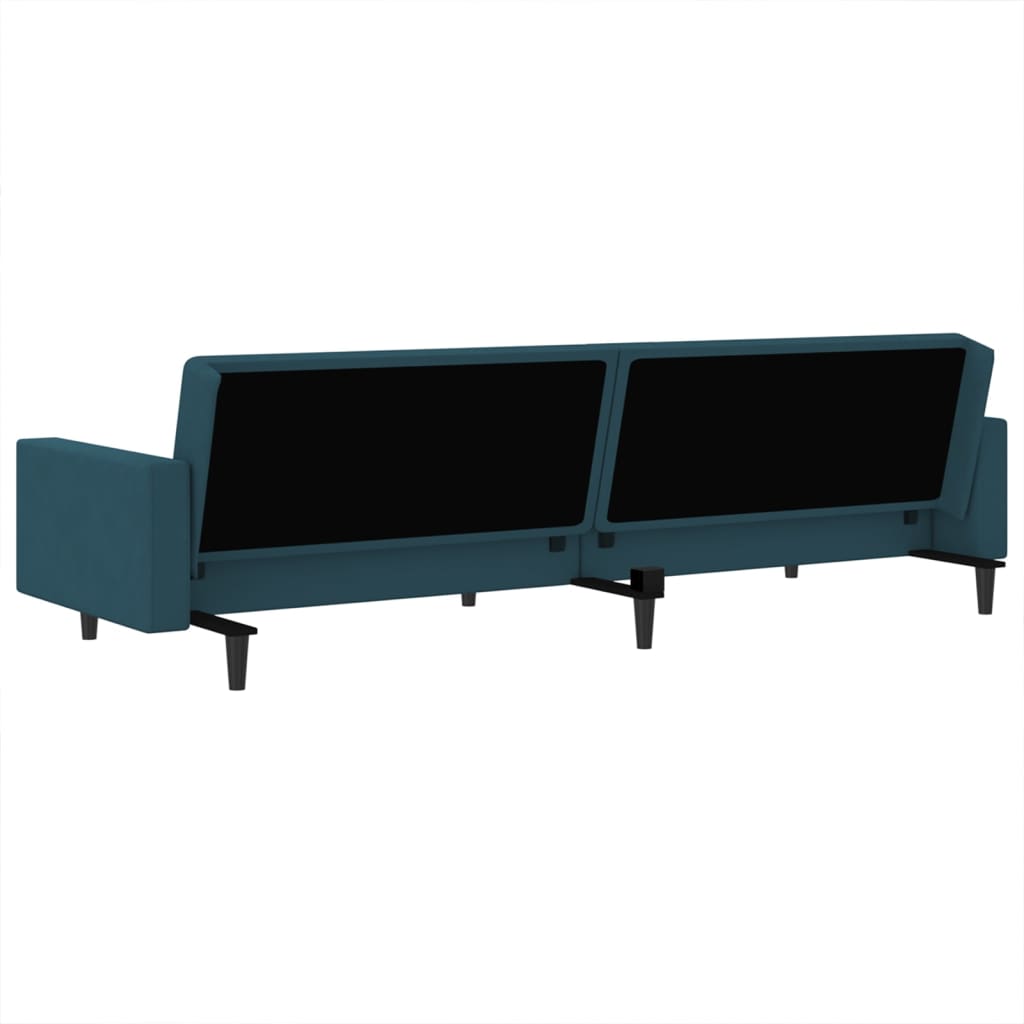 2-seater blue velvet sofa bed