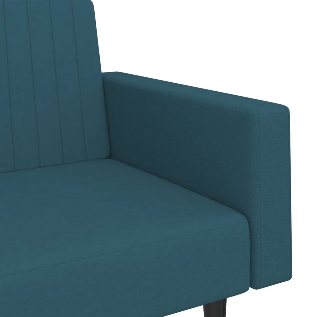2-seater blue velvet sofa bed