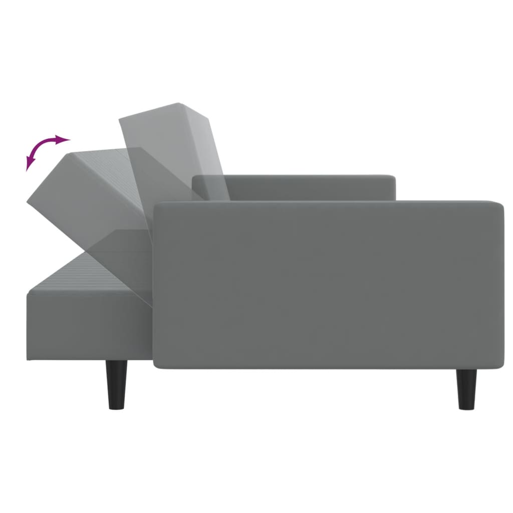 Light grey velvet 2-seater sofa bed