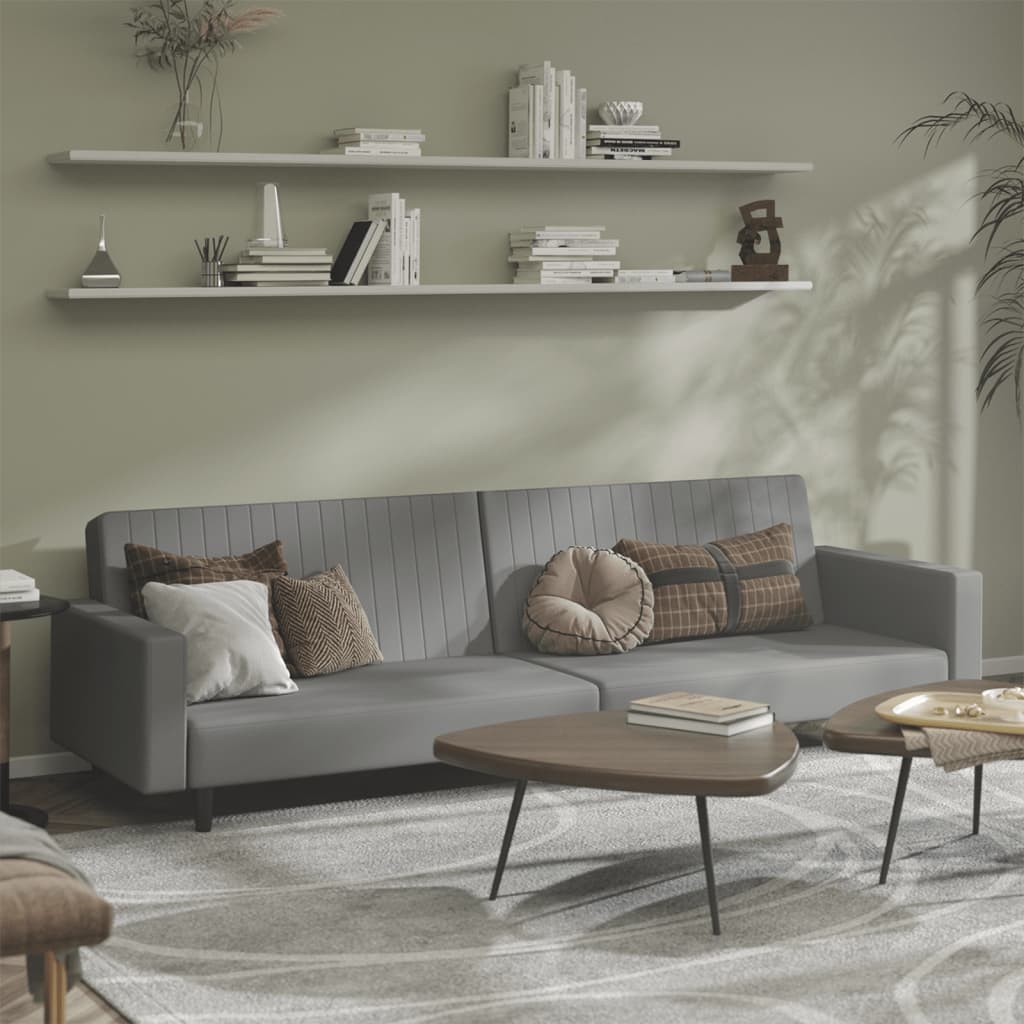 Light grey velvet 2-seater sofa bed