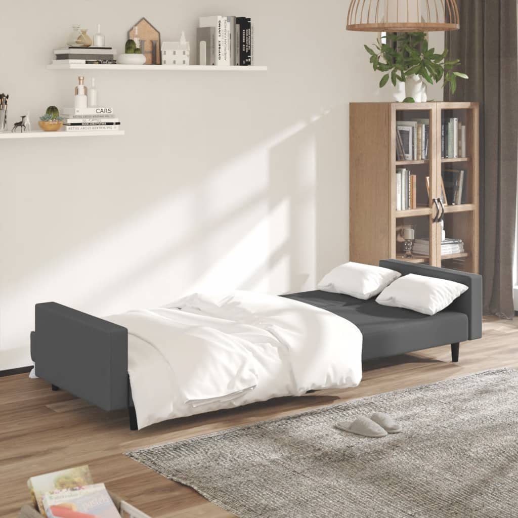 Dark grey velvet 2-seater sofa bed