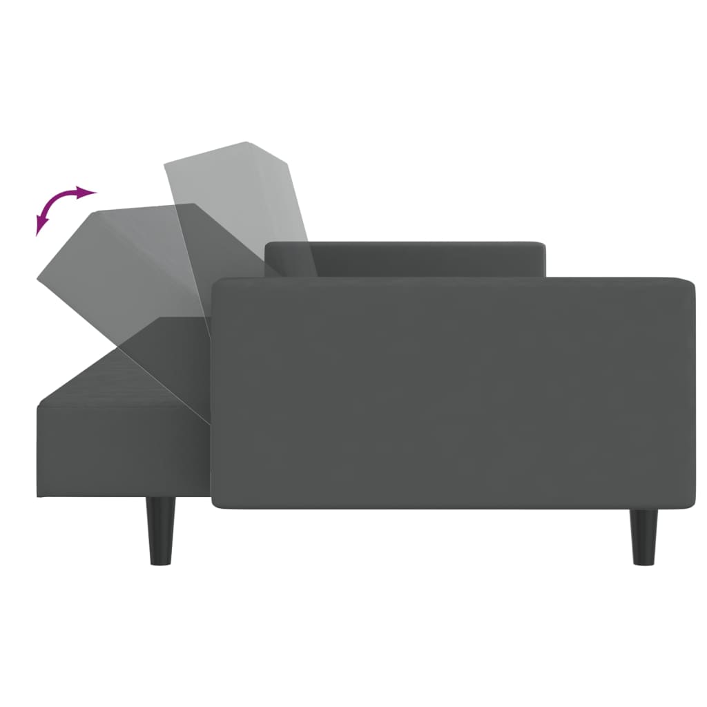 Dark grey velvet 2-seater sofa bed