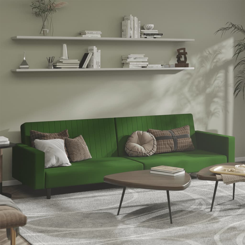 Dark green velvet 2-seater sofa bed