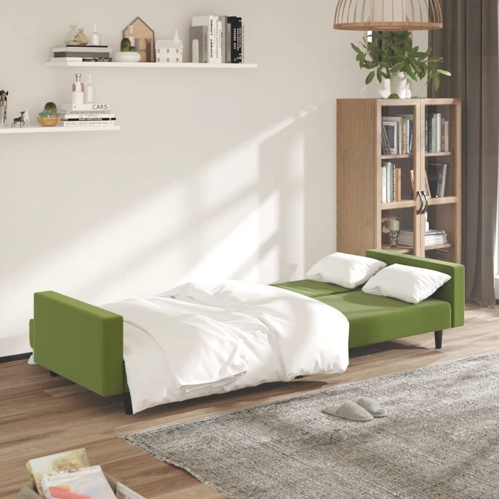 Light green velvet 2-seater sofa bed