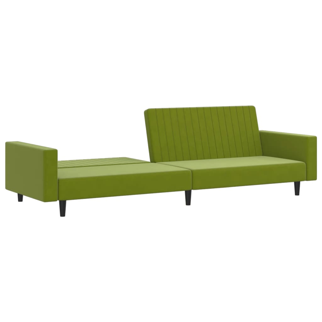 Light green velvet 2-seater sofa bed
