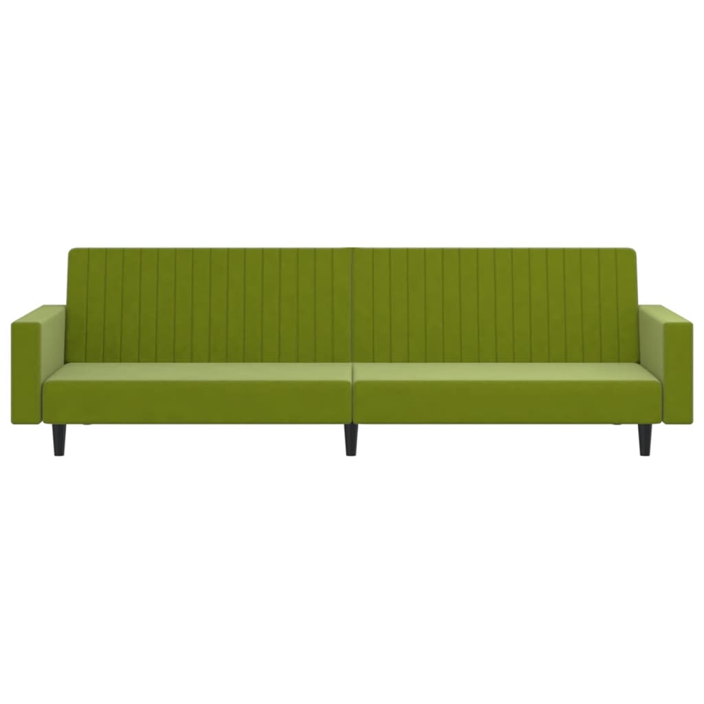 Light green velvet 2-seater sofa bed