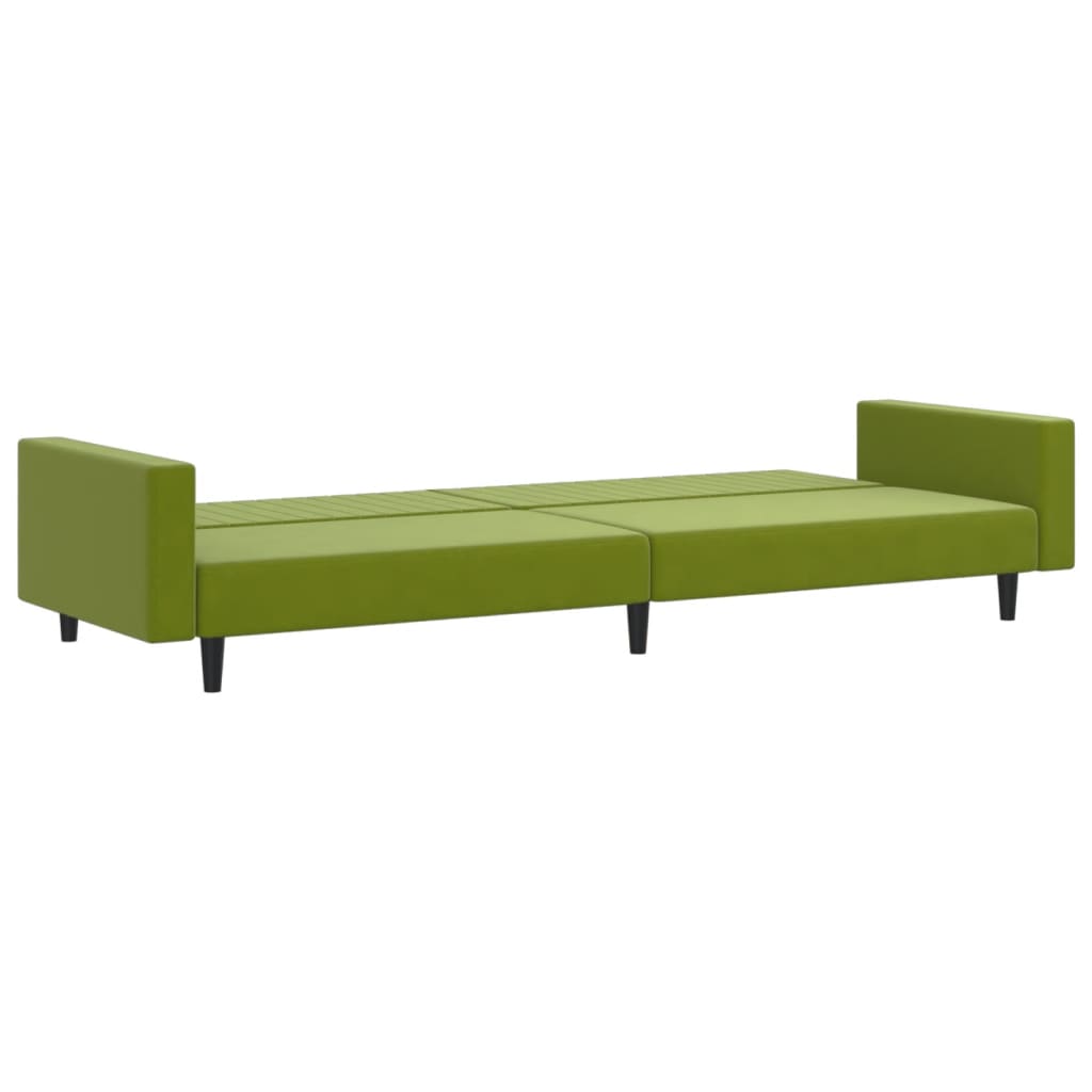 Light green velvet 2-seater sofa bed