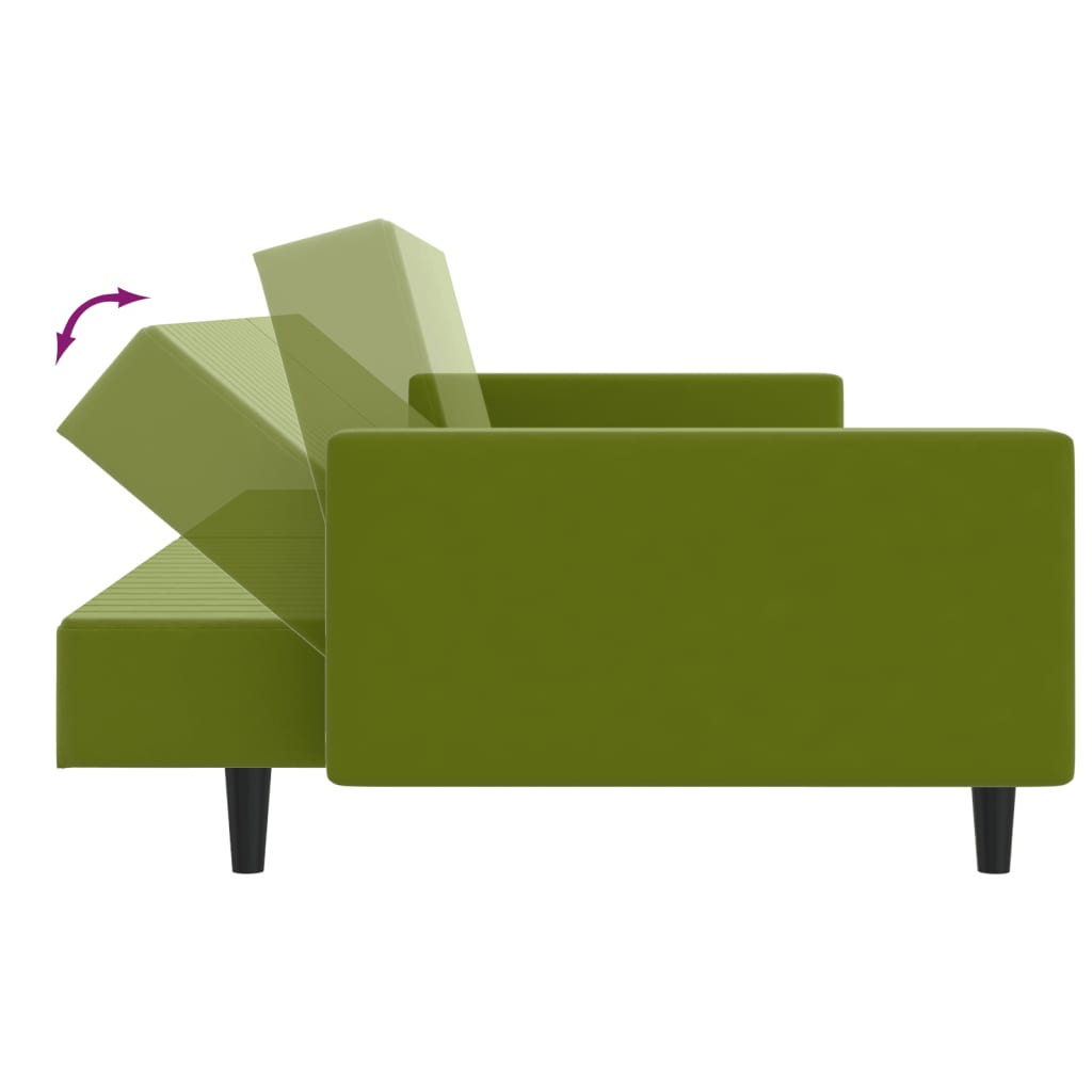 Light green velvet 2-seater sofa bed