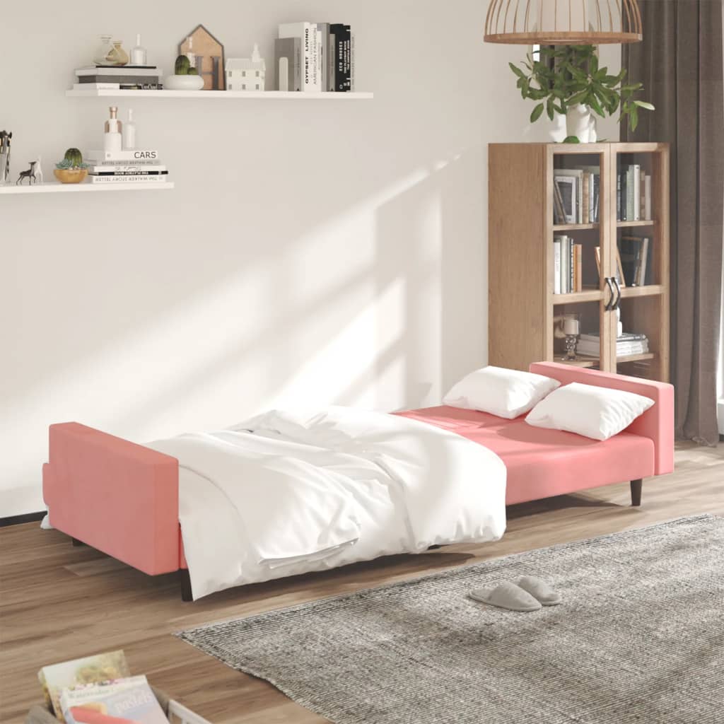 2-seater pink velvet sofa bed