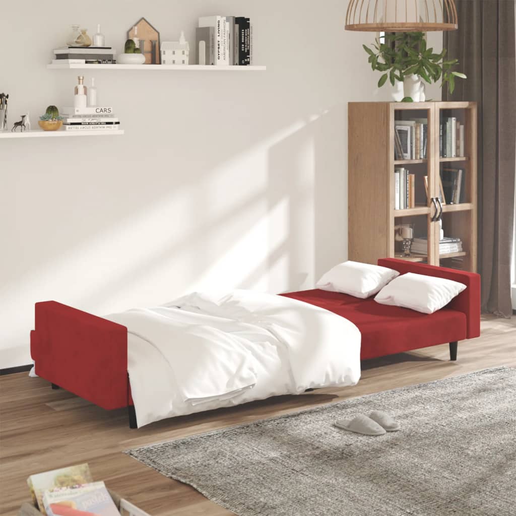 2-seater sofa bed in red velvet