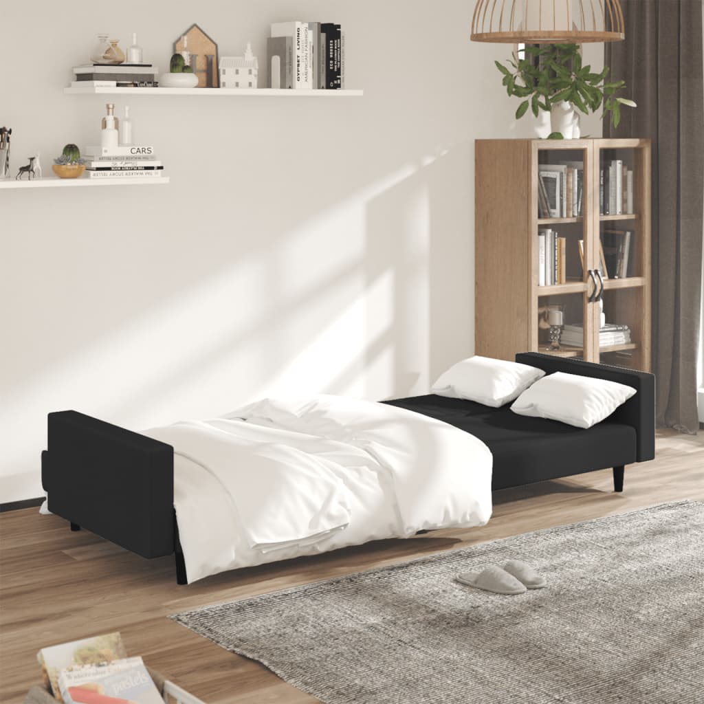 2-seater black velvet sofa bed
