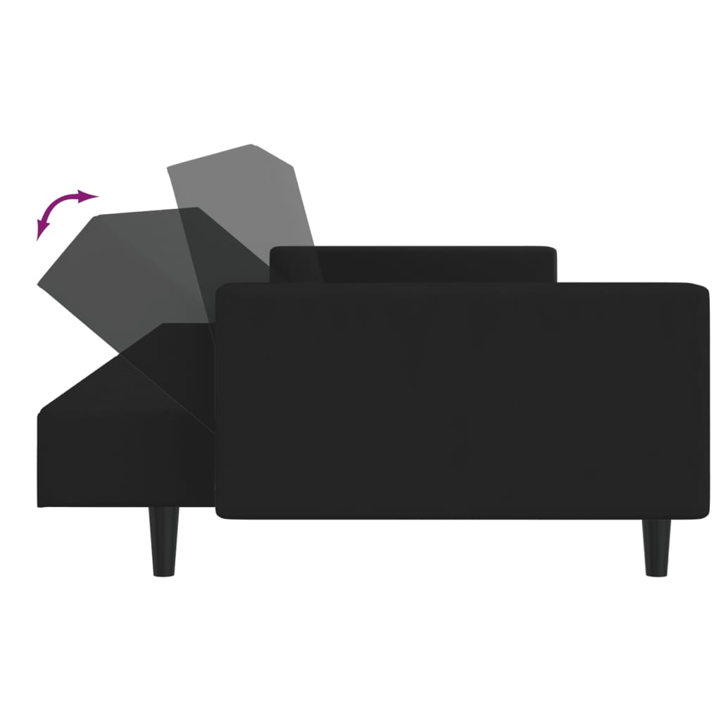 2-seater black velvet sofa bed