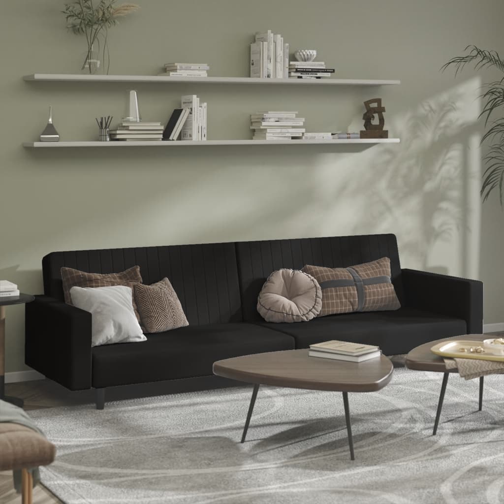 2-seater black velvet sofa bed