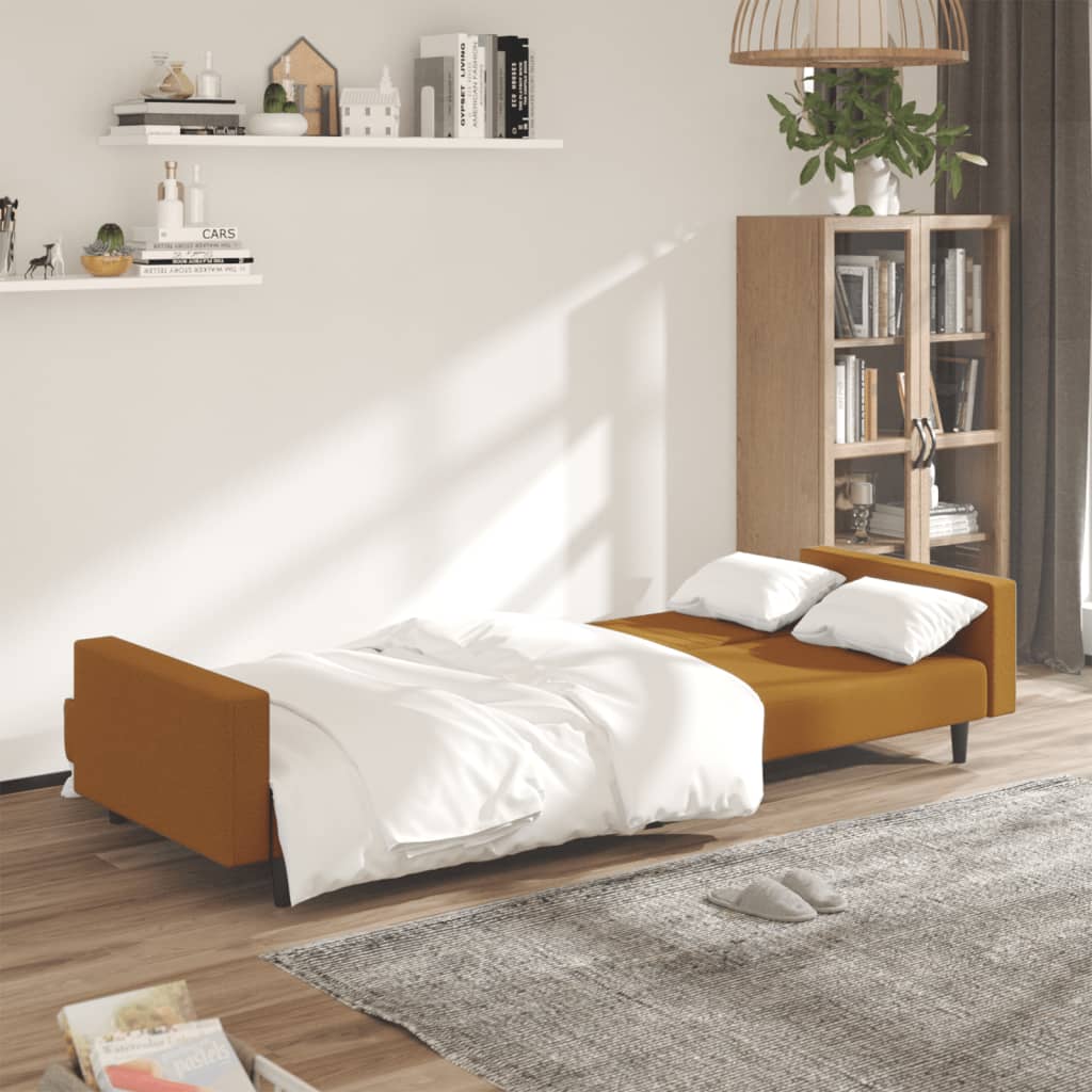 2-seater brown velvet sofa bed
