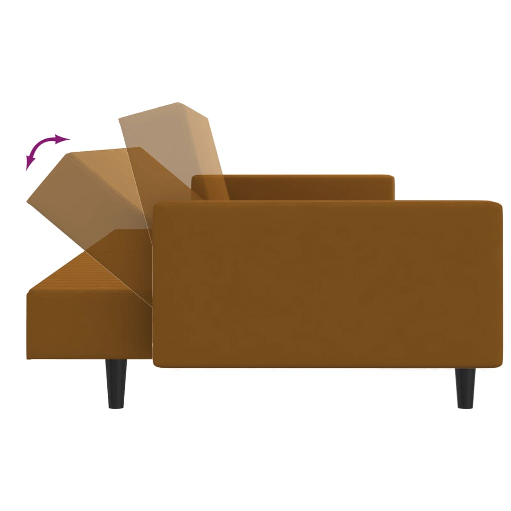 2-seater brown velvet sofa bed