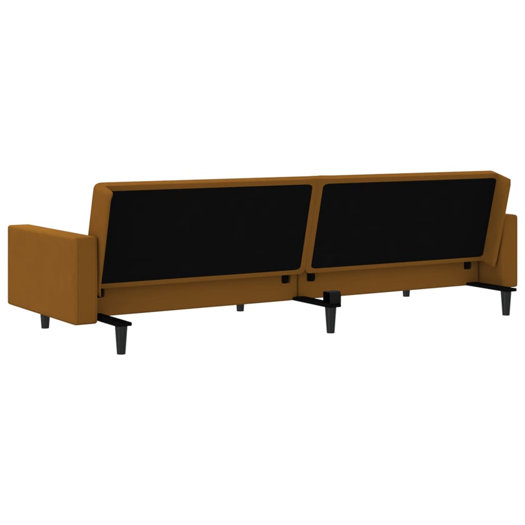 2-seater brown velvet sofa bed