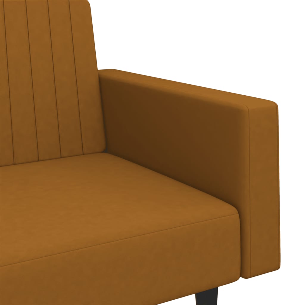 2-seater brown velvet sofa bed