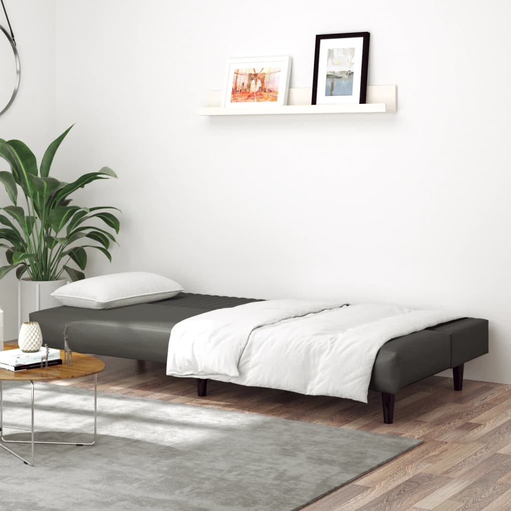 2-seater sofa bed in grey faux leather