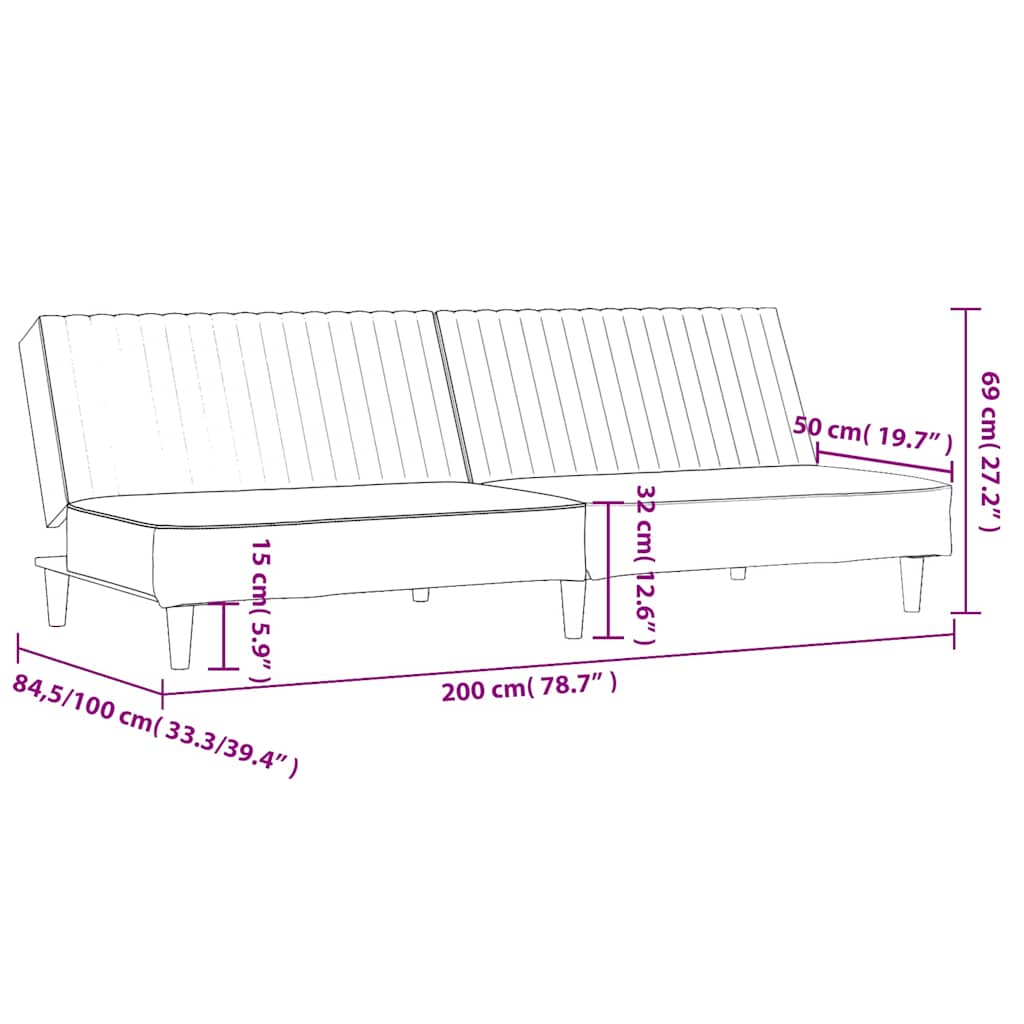 2-seater sofa bed in grey faux leather