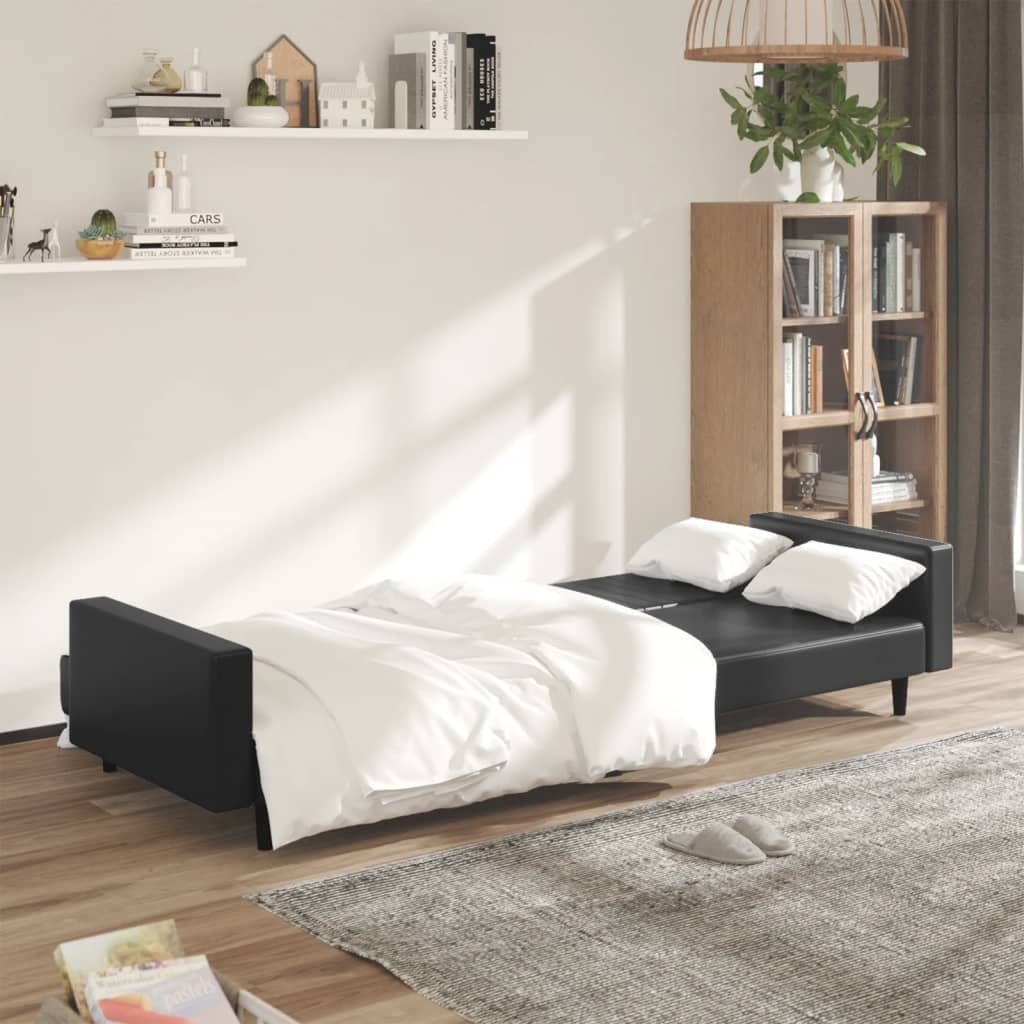 2-seater sofa bed in black faux leather