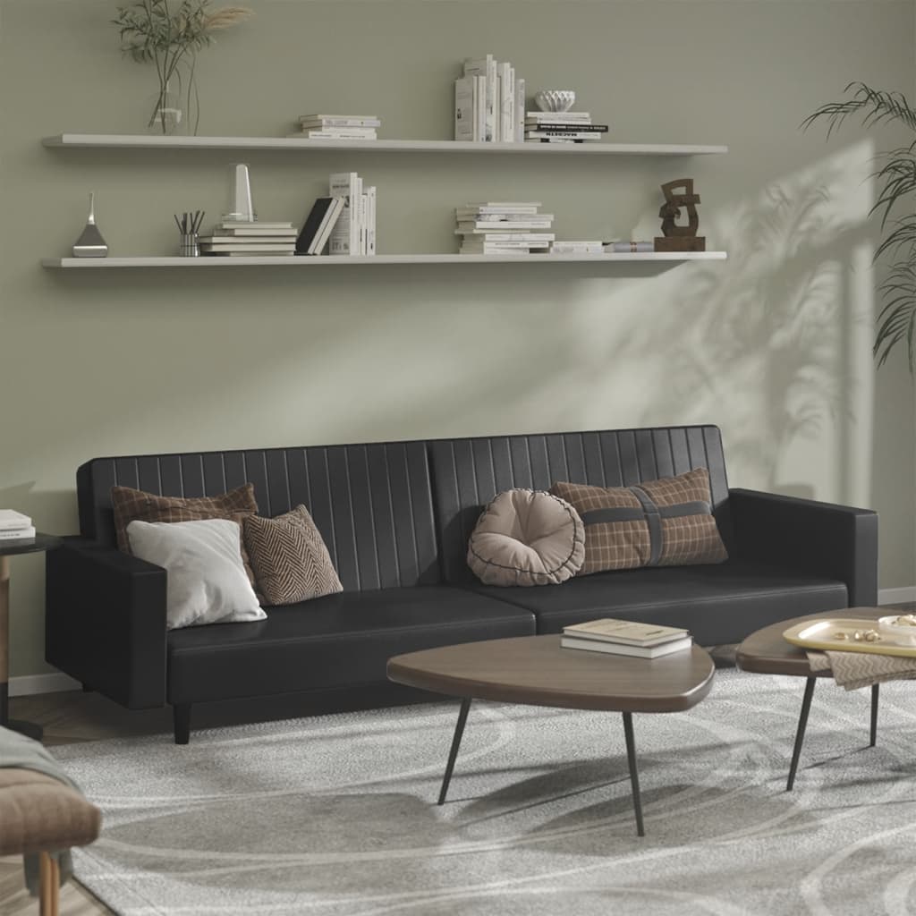 2-seater sofa bed in black faux leather