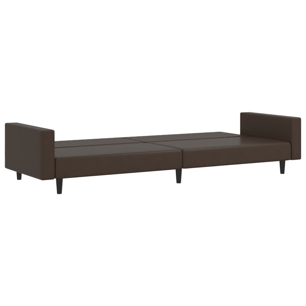 2-seater sofa bed in brown faux leather